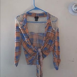 ✨blue and peach/orange flannel✨